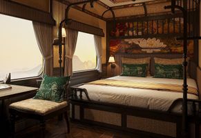 Doppelbett-Kabine im Luxuszug SJourney, Vietnam