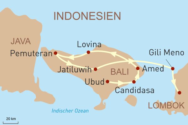 Reiseverlauf und Karte - Balis Pulsschlag und Gili Meno