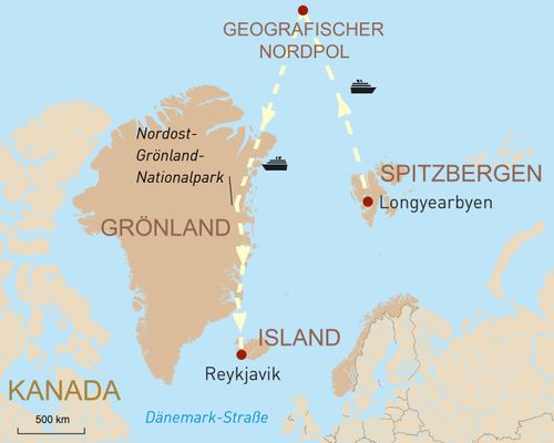 Reisekarte Expeditionskreuzfahrt zum Nordpol