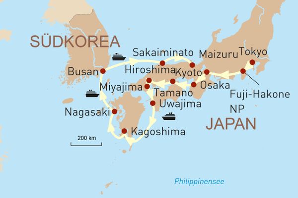 Reisekarte Kreuzfahrt Japan Ponant