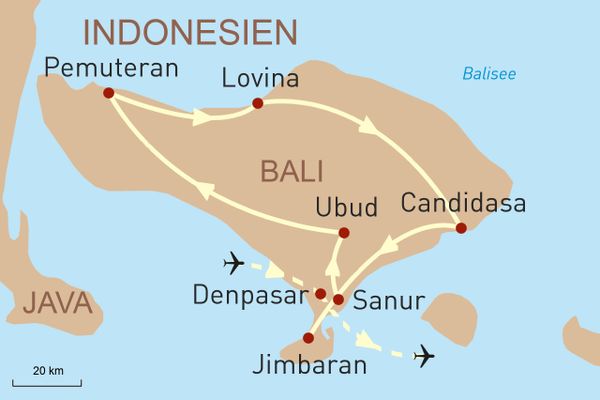 Reisekarte Balis Schönheiten entdecken