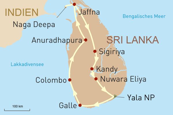 Reisekarte Sri Lanka intensiv