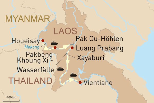 Mekong-Kreuzfahrt mit der Anouvong 8-tägige Flusskreuzfahrt im Geoplan Exklusiv-Charter durch Laos vom Goldenen Dreieck nach Vientiane
