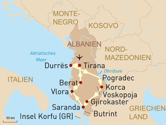 Reisekarte Rundreise Albanien