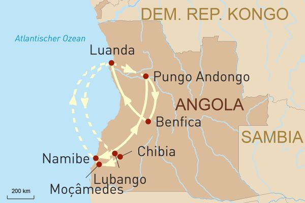 Angola Höhepunkte Karte, Angola Reisen