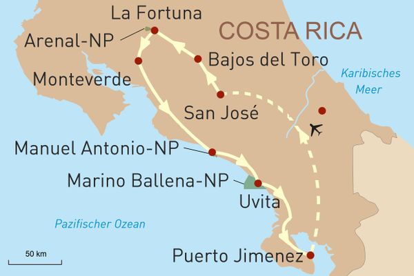 Reisekarte Costa Rica luxuriös erleben
