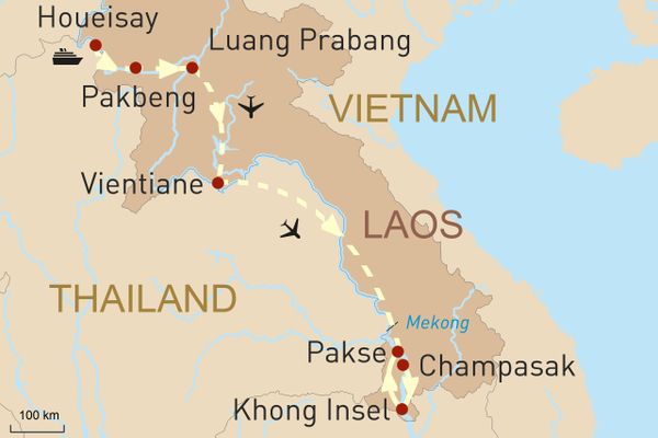 Reisekarte Höhepunkte von Laos