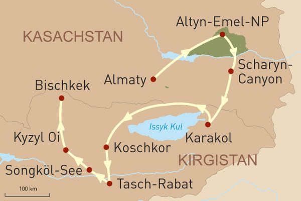 Karte Abenteuer Seidenstraße Kirgistan und Kasachstan