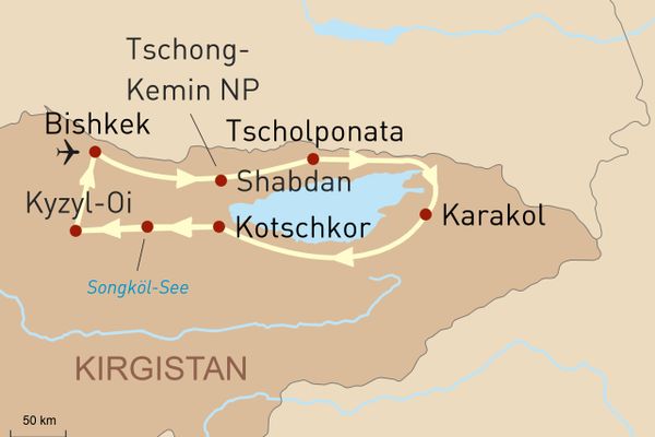 Reisekarte Kirgistans Nationalsparks und Seen