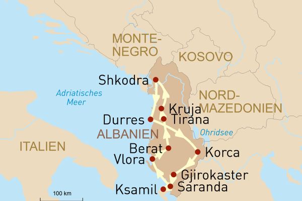 Mietwagenreise durch Albanien - Karte