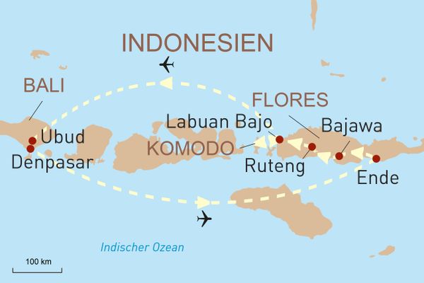 Reisekarte Flores faszinierende Natur und die Götterwelt Balis