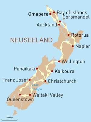 Reisekarte Neuseeland intensiv