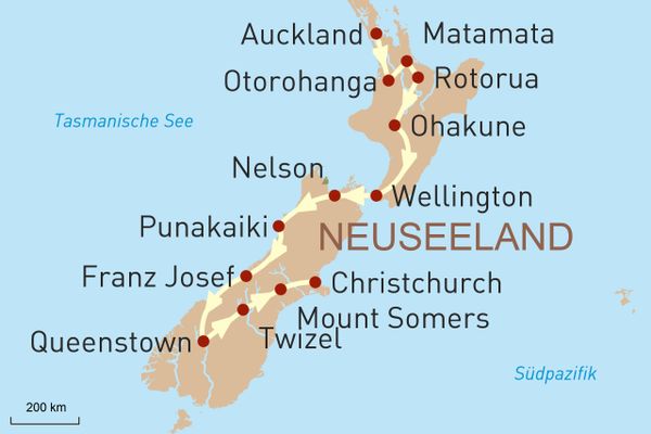 Reisekarte Neuseeland Reise per Mietwagen auf den Spuren der Hobbits