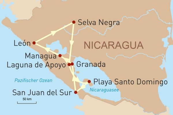 Nicaragua mit dem Mietwagen Karte