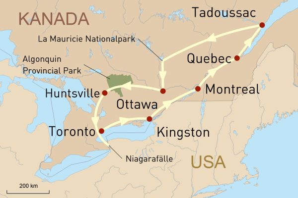 Landkarte für Ostkanada mit dem Mietwagen