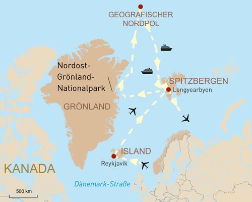 Reisekarte Polarexpedition zum Geographischen Nordpol