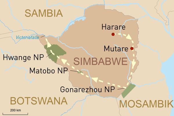 Simbabwe Reise intensiv - Karte