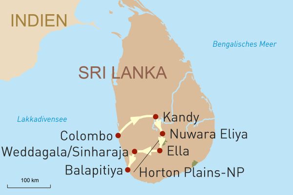 Reisekarte Sri Lanka Aktivreise