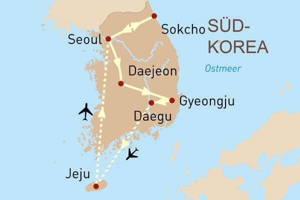 Reisekarte Südkorea aktiv entdecken