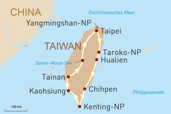 Reisekarte Taiwan Intensiv
