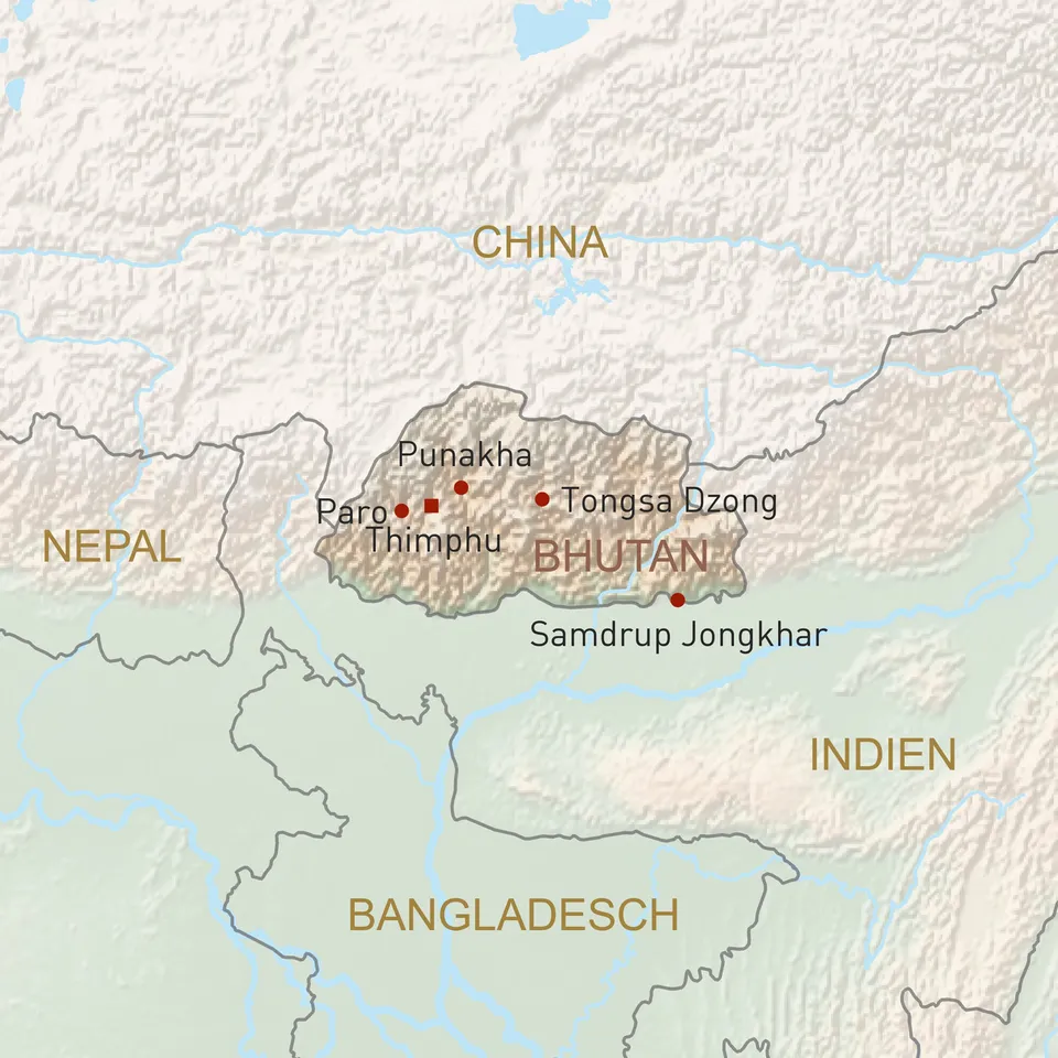 Bhutan Reisen Reisekarte