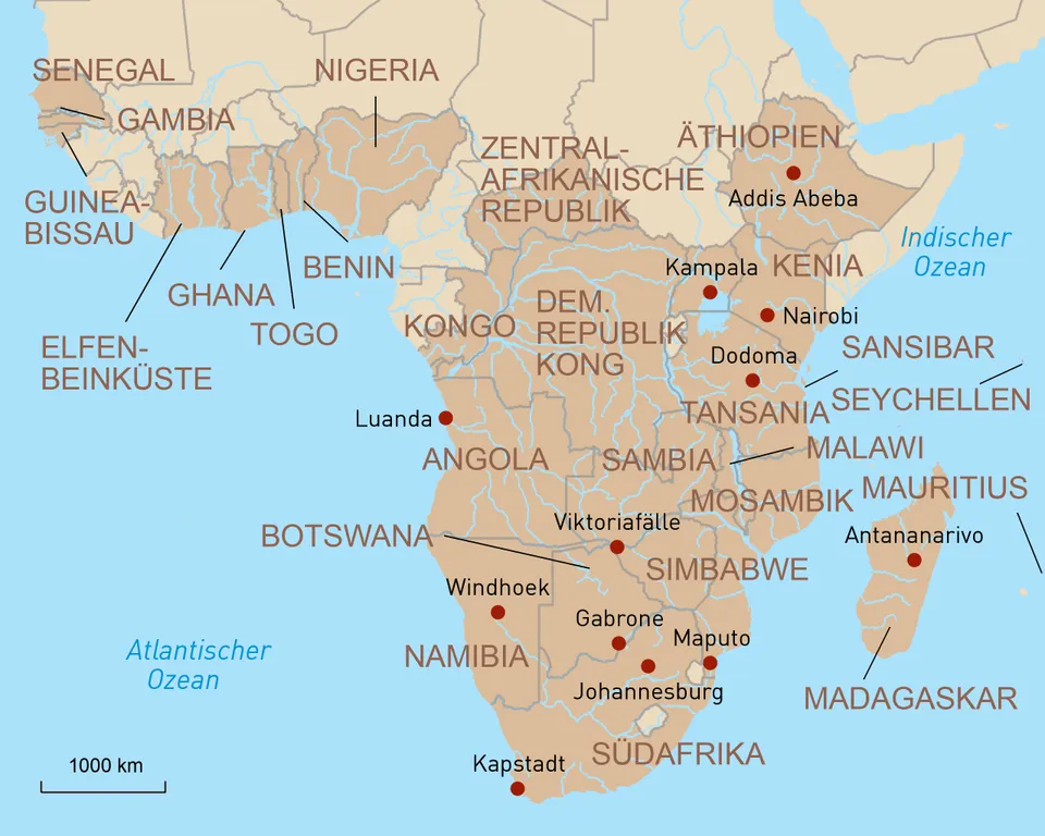 Länderkarte Afrika Reisen
