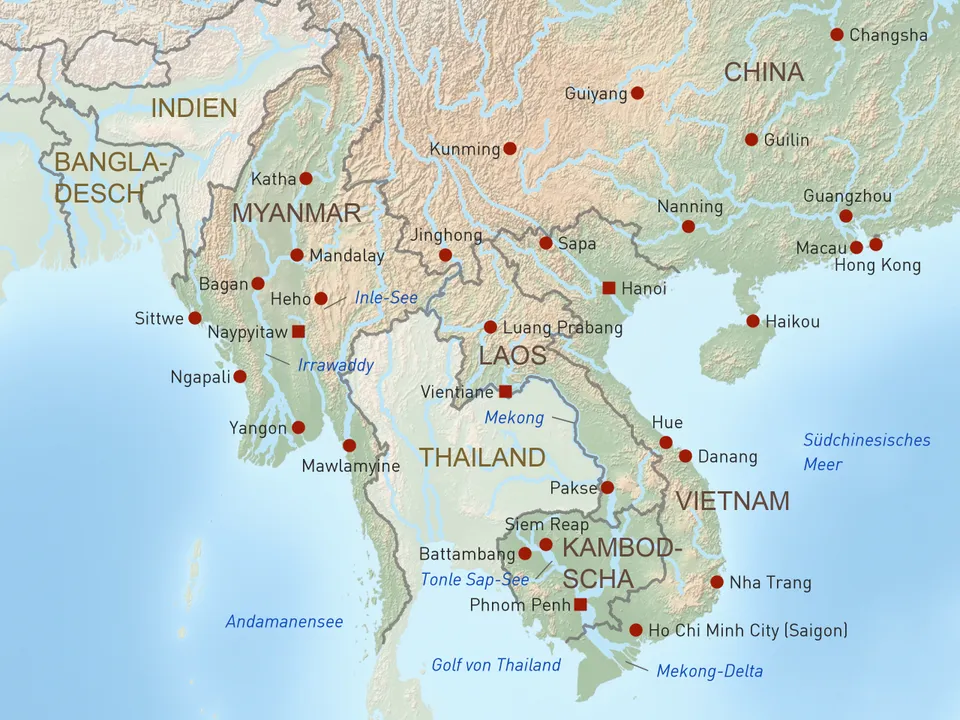 Landkarte Laos Kambodscha Vietnam Myanmar