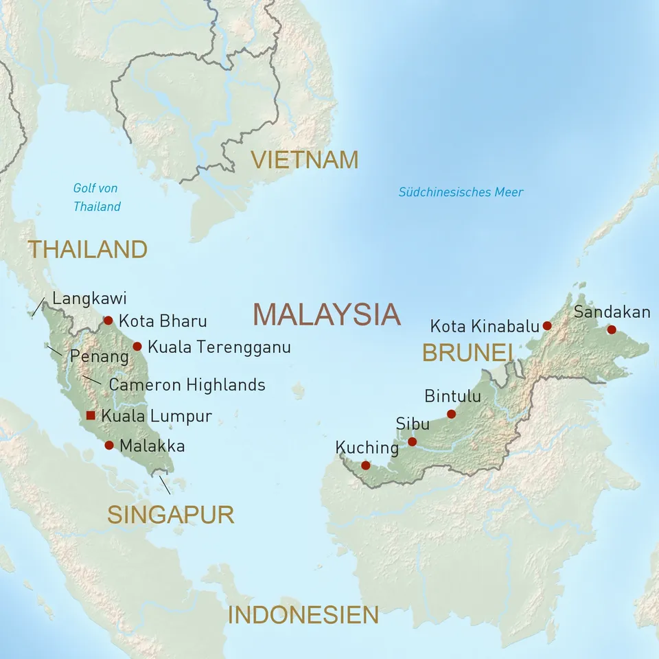 Übersichtskarte Malaysia Reisen