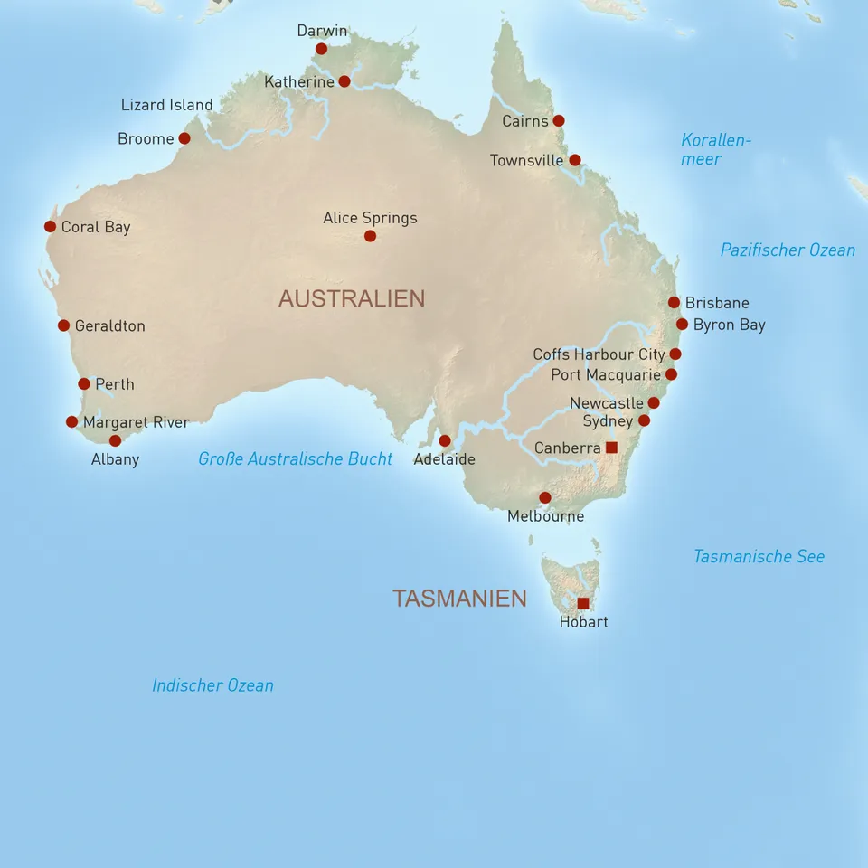 Australien Reisen Landkarte