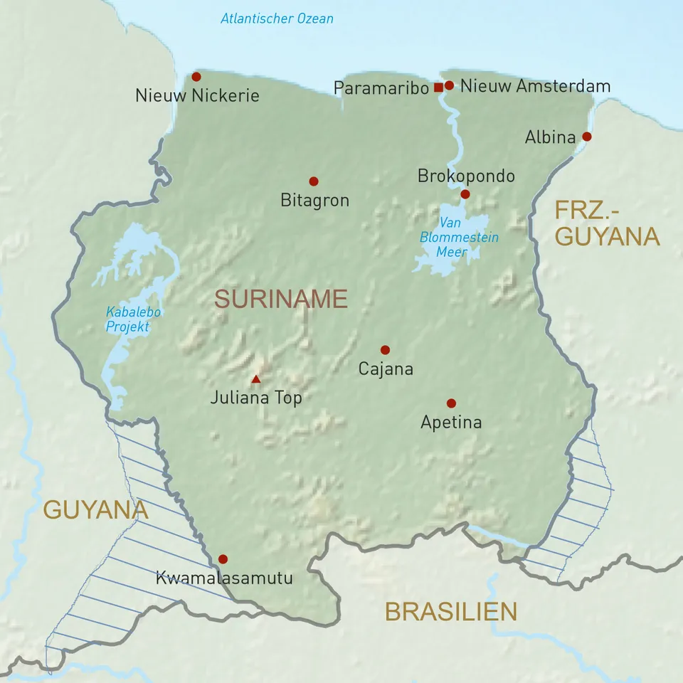 Karte Suriname Reise