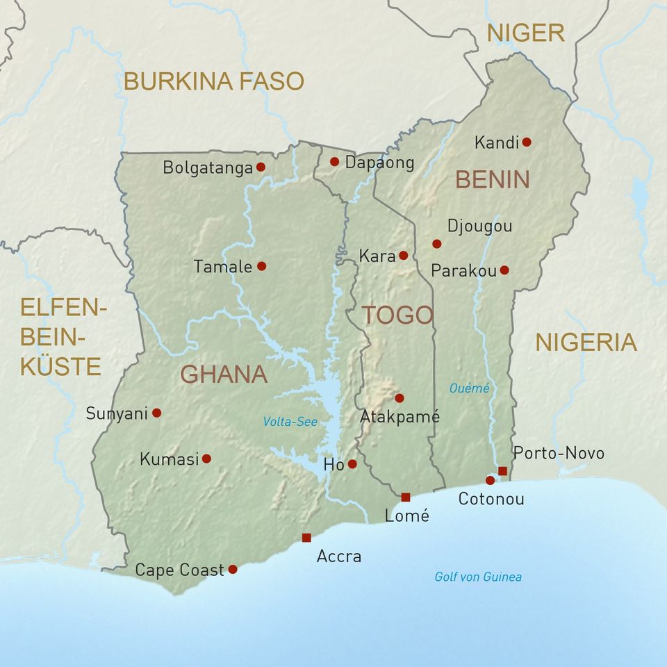 Landkarte Ghana Togo Benin