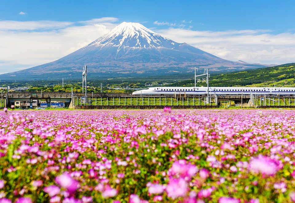 Shinkansen vor der majestätischen Kulisse des Fuji AdobeStock © Blanscape