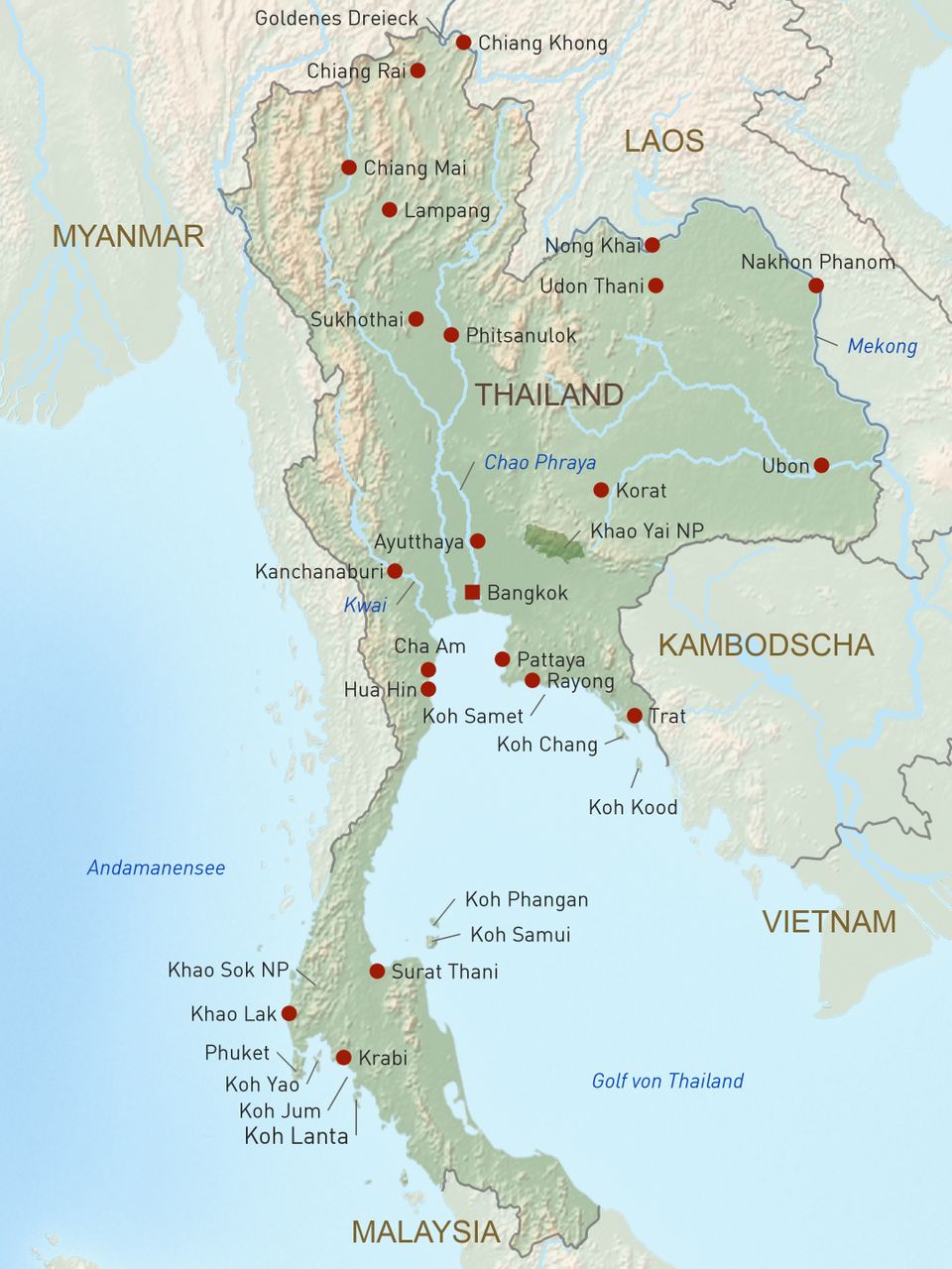 Übersichtskarte Länder Thailand 