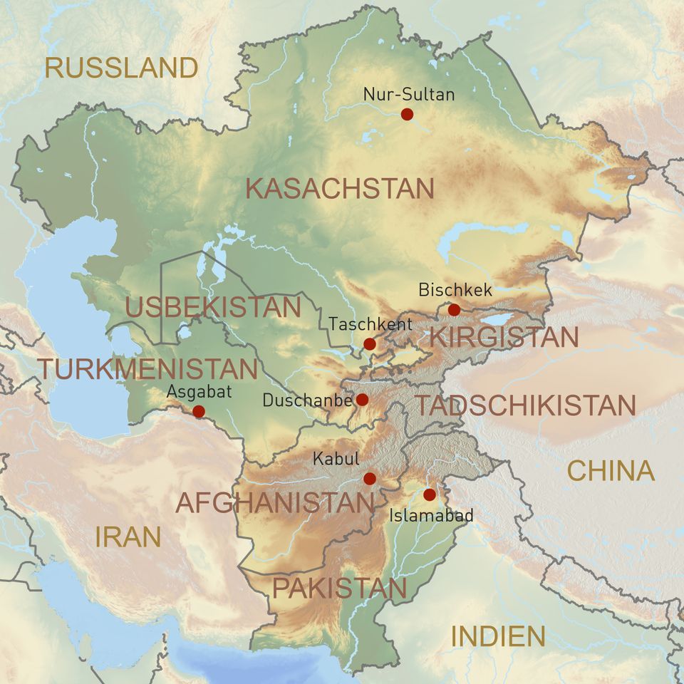 Zentralasien Übersichtskarte Geoplan Privatreisen
