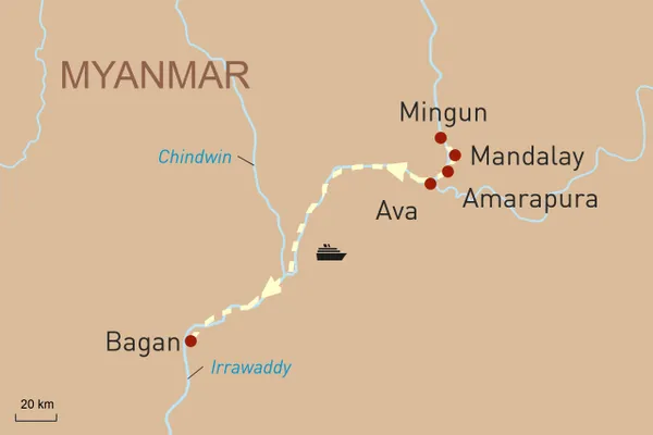 Reisekarte Strand Cruise Myanmar Mandalay Bagan