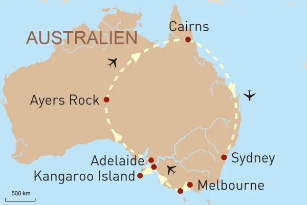 Reiseverlauf Australiens Höhepunkte privat geführt