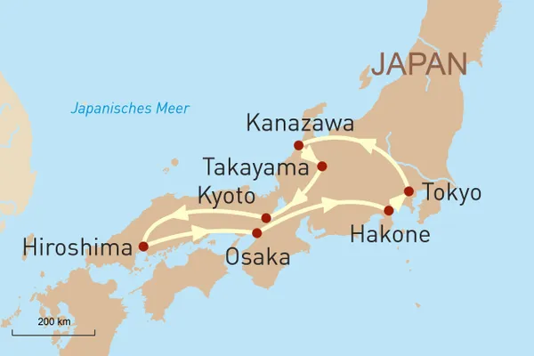 Karte Japan per Bahn