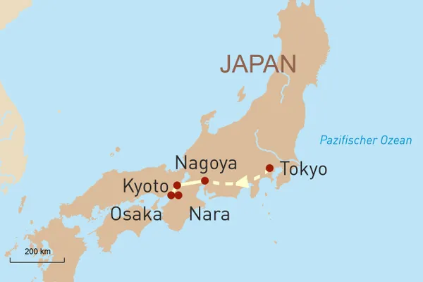 Karte Familienreise durch die Themenwelten Japans
