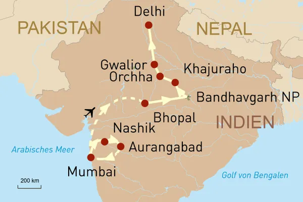 Karte Zentralindien-Kultur und Paläste im Herzen Indiens