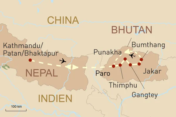Karte Nepal & Bhutan – eine stilvolle Reise durch den Himalaya