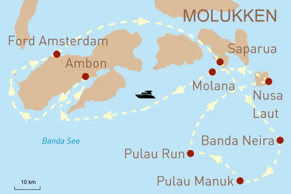 Reisekarte mit der Aqua Blu zu den Gewürzinseln