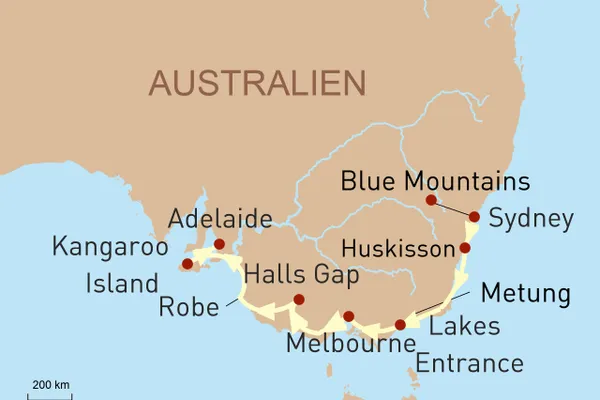 Reisekarte Australiens Südosten