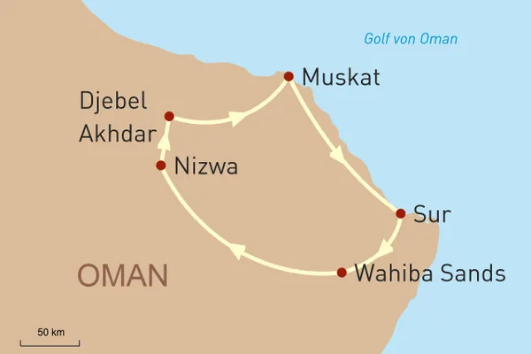 Reisekarte Oman per Jeep