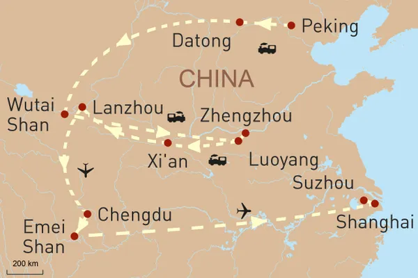 Auf den Spuren des Buddhismus in China - Landkarte