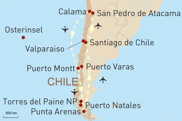 Reisekarte Naturschönheiten Chiles