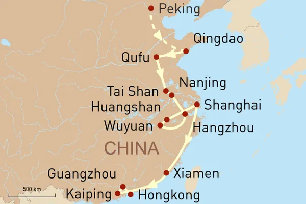 Chinas goldene Ostküste - Reiseroute
