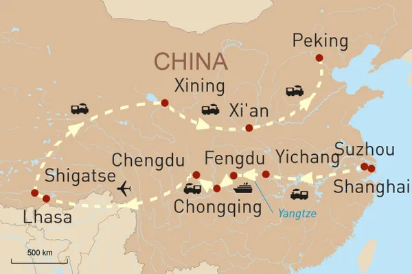 Chinas Klassiker und traumhaftes Tibet - Landkarte