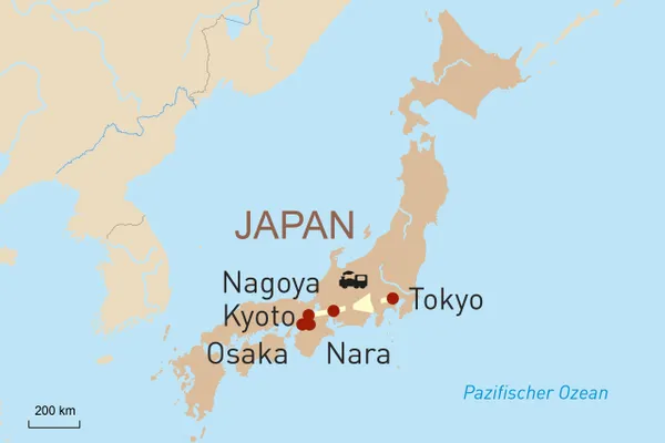 Familienreise Japan - Routenkarte