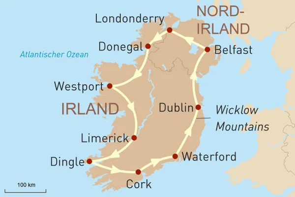 Reisekarte Irland Mietwagenreise