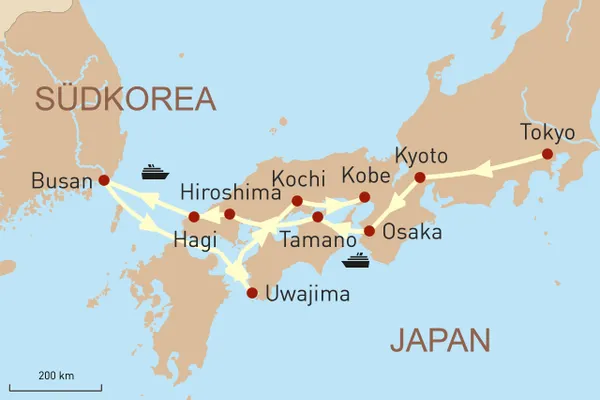 Karte: Japan-Kreuzfahrt mit Ponant